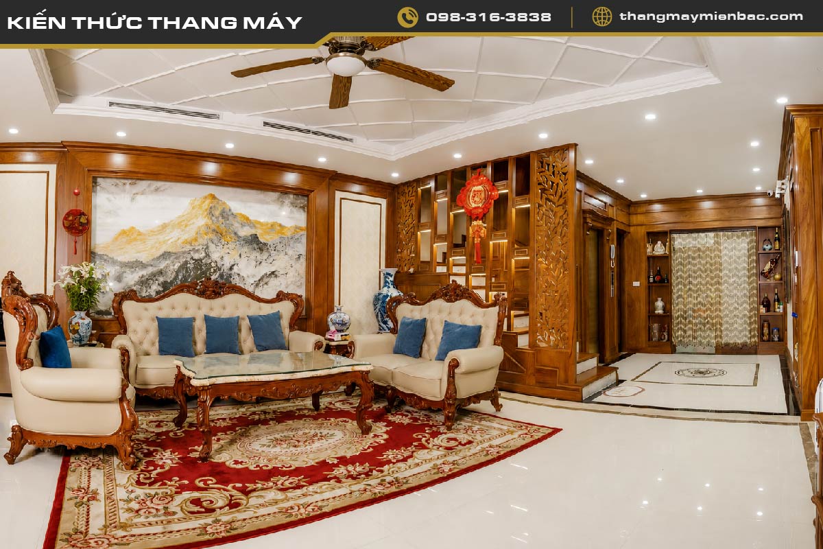 Thang máy cho nhà nội thất gỗ giải pháp thẩm mỹ đồng bộ
